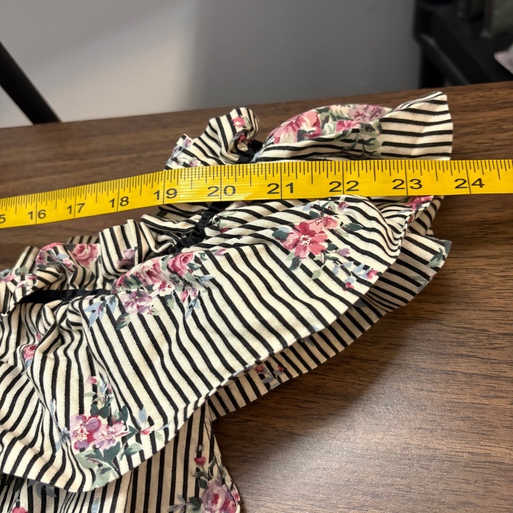 Vintage 80s Style Cottagecore Prairie Dress Floral Striped Ruffle Neck Plus Size - Picture 6 of 10